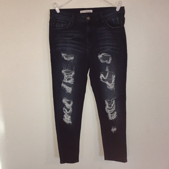 KanCan High Rise Dark Wash Distressed Skinny Jeans KC8099D - Picture 1 of 5